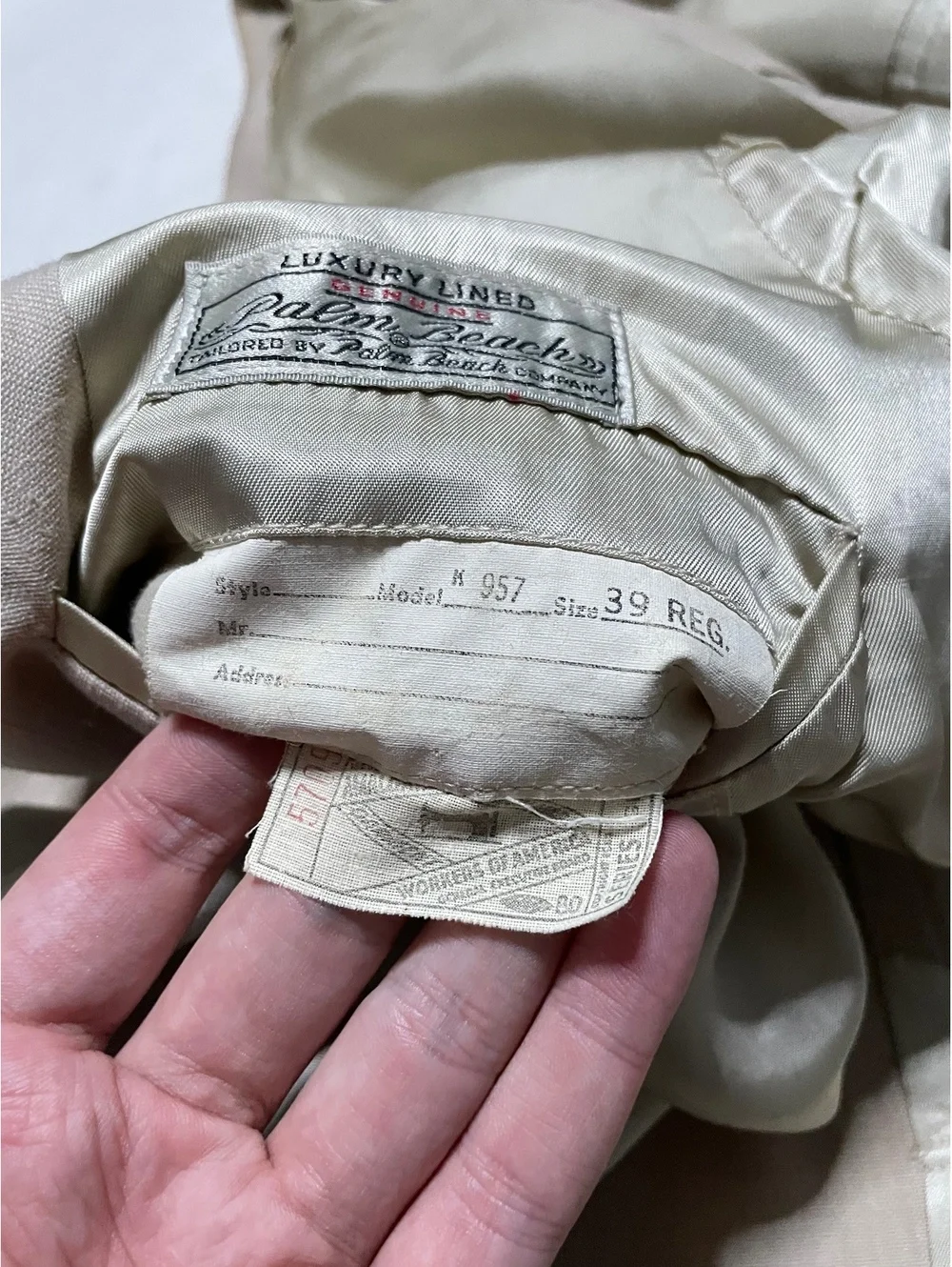 Vintage 50s Palm Beach Mens Blazer Jacket Beige Linen Size 39R Sport Coat
